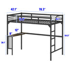 Twin Metal Loft Bed With Desk, Ladder And Guardrails, Bookdesk Under Bed - Black