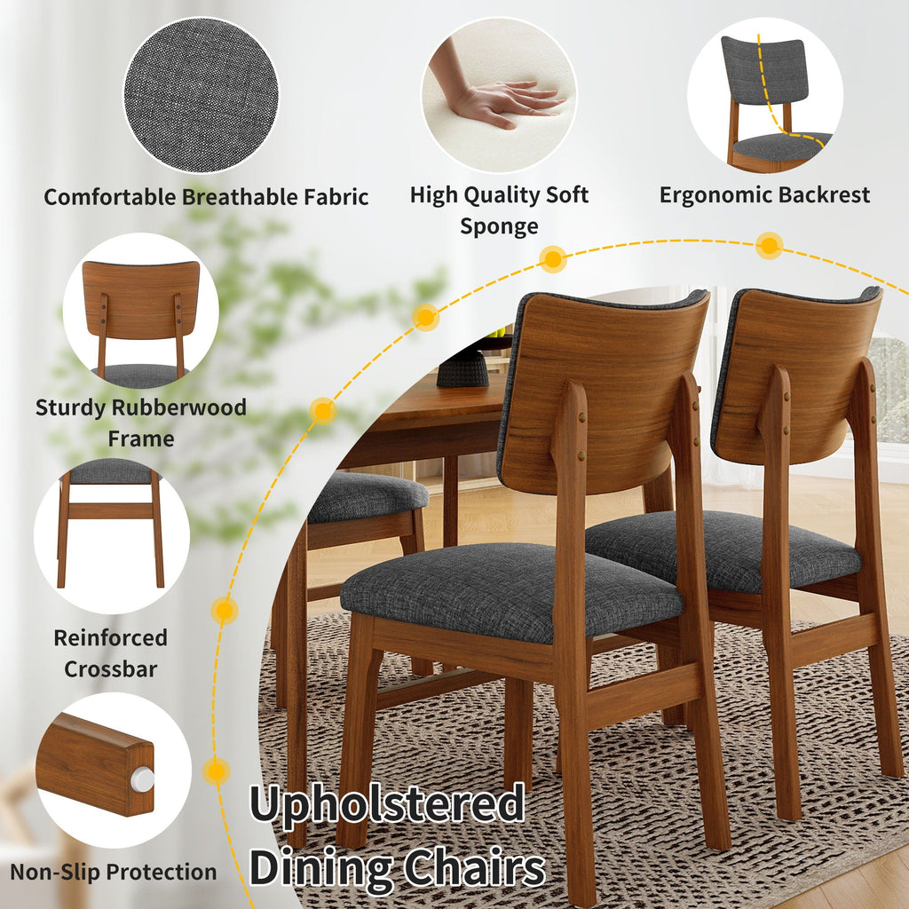 Dining Table Set For 4, Solid Wood Dining Table And Solid Wood Chairs, 5 Pieces Farmhouse Dining Table And 4 Upholstered Chairs - Brown / Gray
