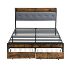 Modern Bed Frame With LED Lights, Upholstered Headboard, USB Charging