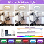RGB Dimmable LED Enclosed Ceiling Fan With Remote Control, Bladeless Design - White
