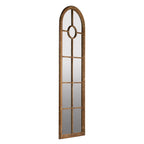 Half Round Elongated Mirror With Decorative Window Look Classic Architecture Style Solid Fir Wood Interior Decor - Brown