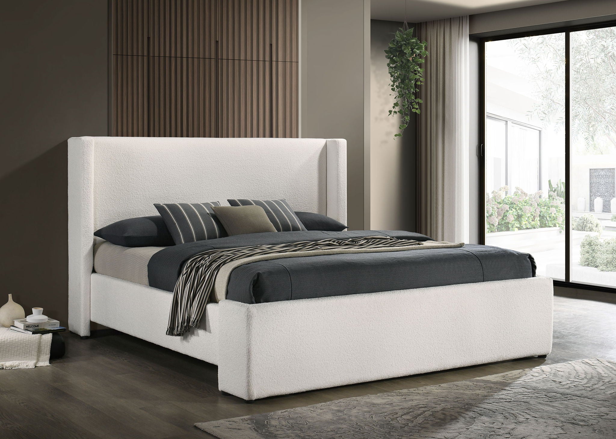 Alamosa Boucle Upholstered Eastern King Platform Bed White