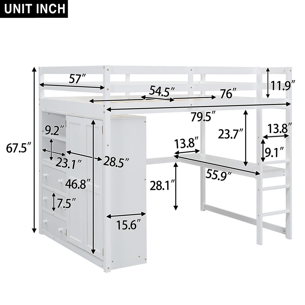 Loft Bed With Built In Wardrobe, Shelves And Drawers