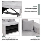 Modern L-Shape 3 Seat Reversible Sectional Couch, Pull Out Sleeper Sofa With Storage Chaise And 2 Stools For Living Room Furniture Set