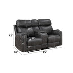 Hirah - Motion Loveseat With Console & USB Port - Dark Gray Polish Microfiber