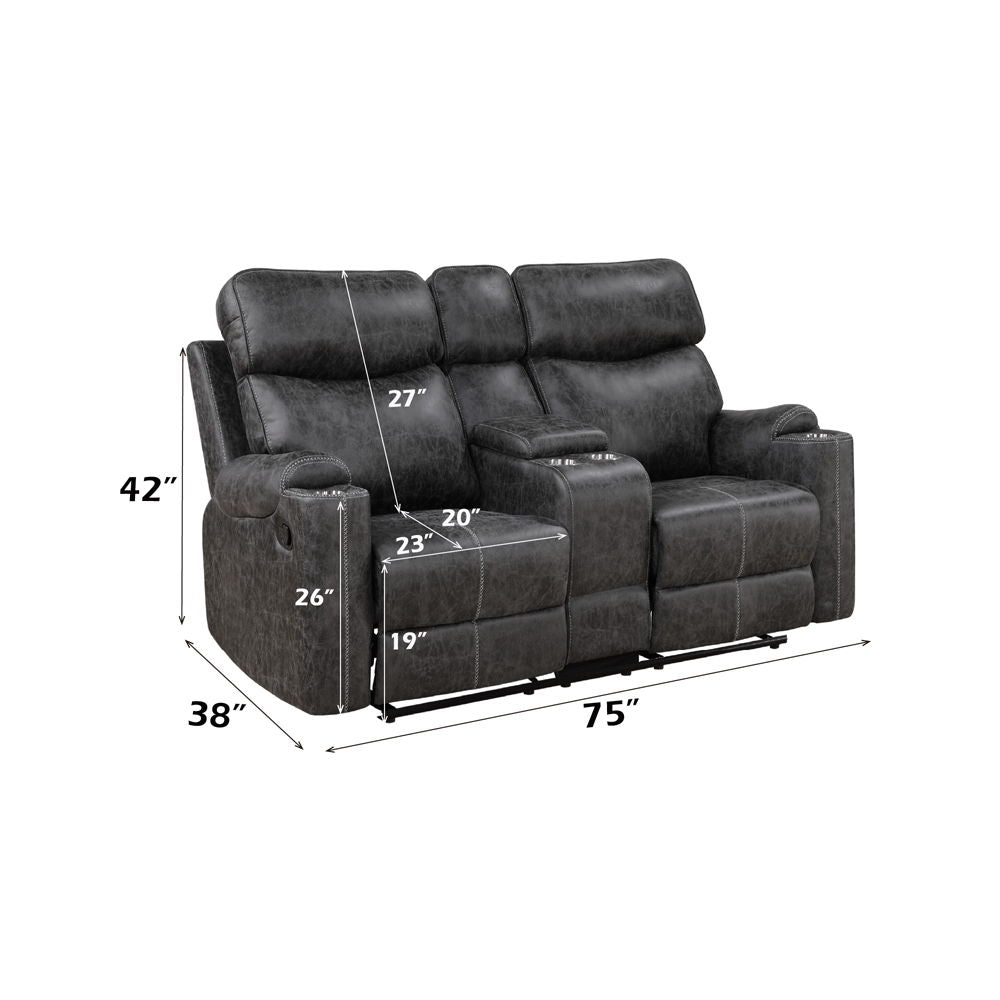 Hirah - Motion Loveseat With Console & USB Port - Dark Gray Polish Microfiber