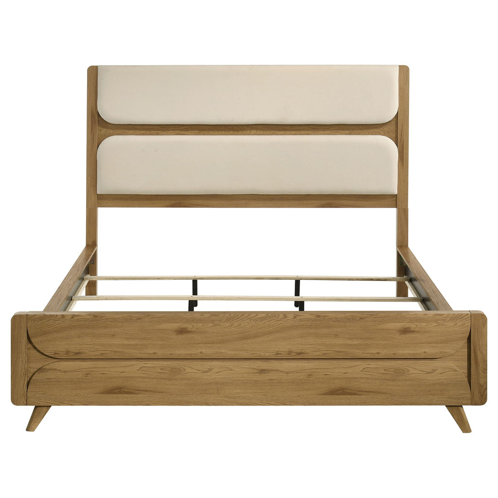 Bennett 78-inch California King Upholstered Panel Bed Cream and Light Oak