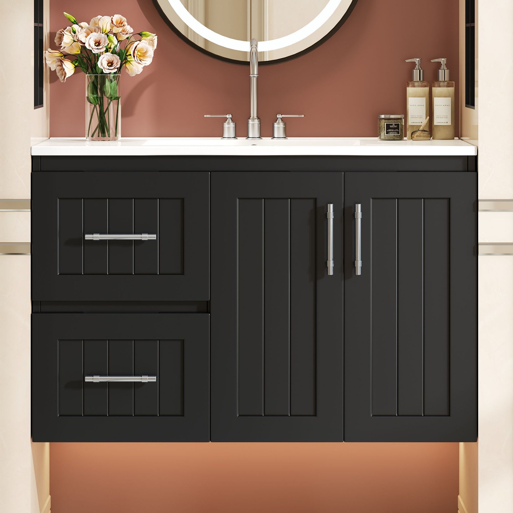 Wall Mounted Bathroom Vanity & Sink, 2 Drawers