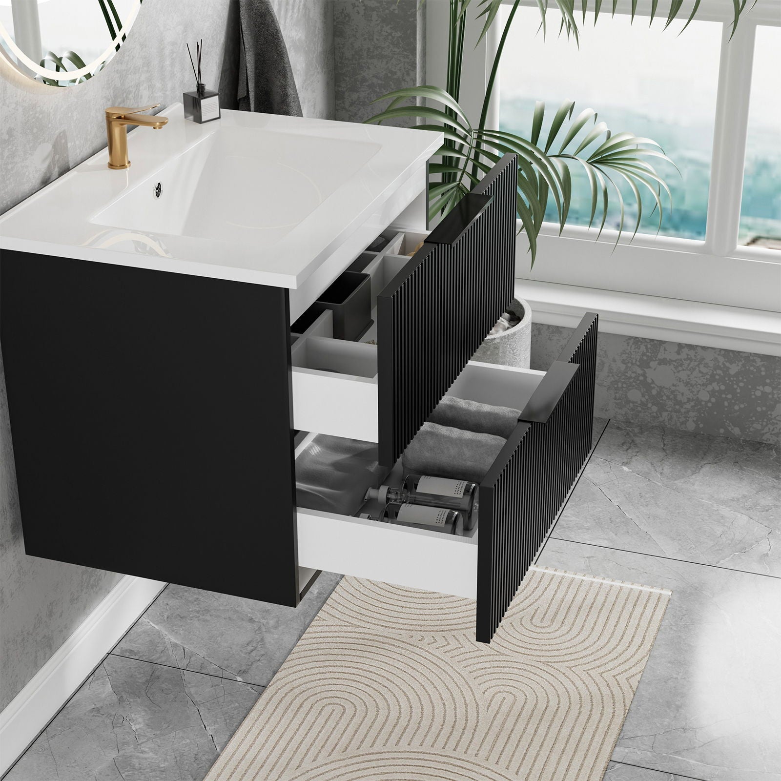 Modern Wall Mounted Floating Bathroom Vanity With Sink And Drawers