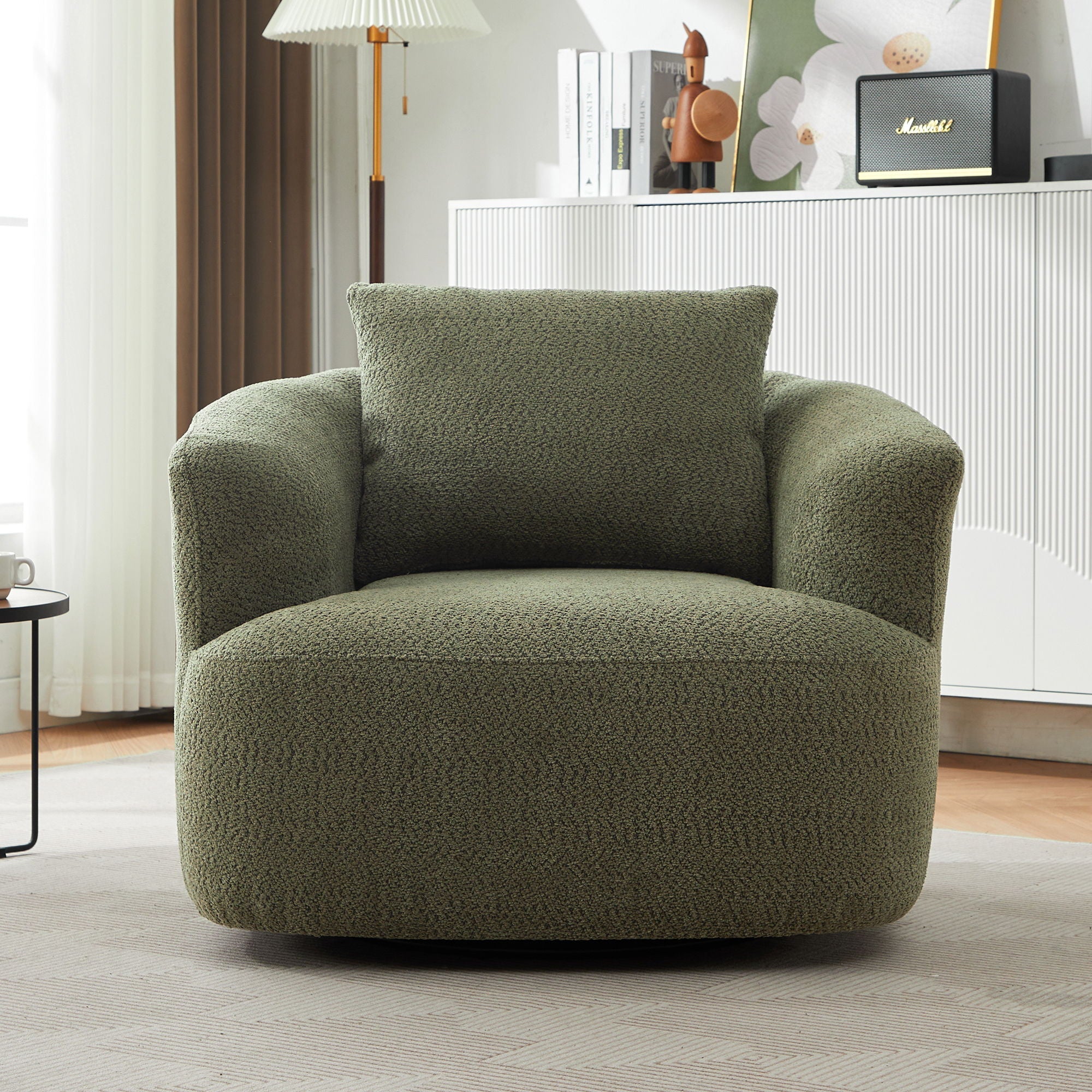 360° Swivel Barrel Sofa Chair With Throw Pillow, Upholstered Accent Chair