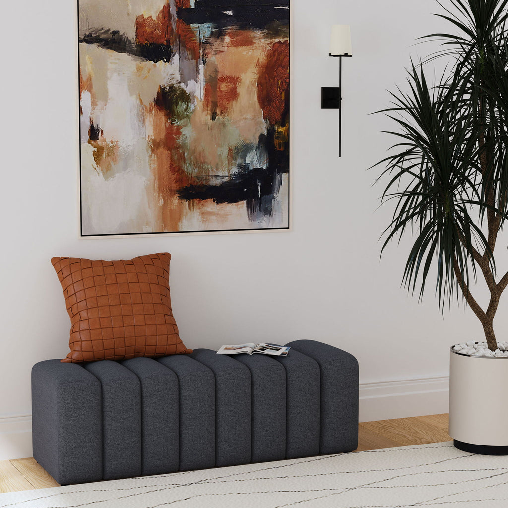 Summer Fabric Upholstered Tufted Accent Bench Charcoal