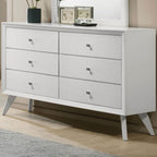 1 Piece Dresser With Angled Legs, Wave Texture And Round Knobs - White