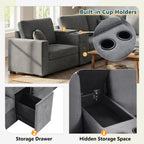 Modular 5 Seat U-Shape Sectional Sofa With Chaise Lounge, Built In Cup Holders And Storage Drawer