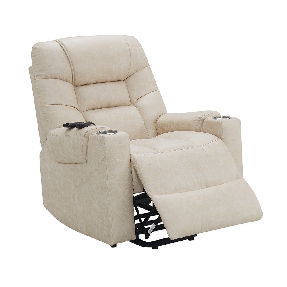 Nairi - Power Recliner With Lift, Heating & Massage - Ivory Polished Microfiber