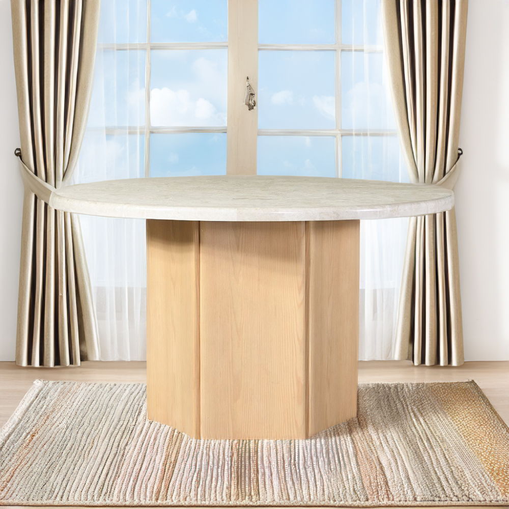 Adalynn - Round Dining Table With Marble Top - White & Weathered Gray Oak