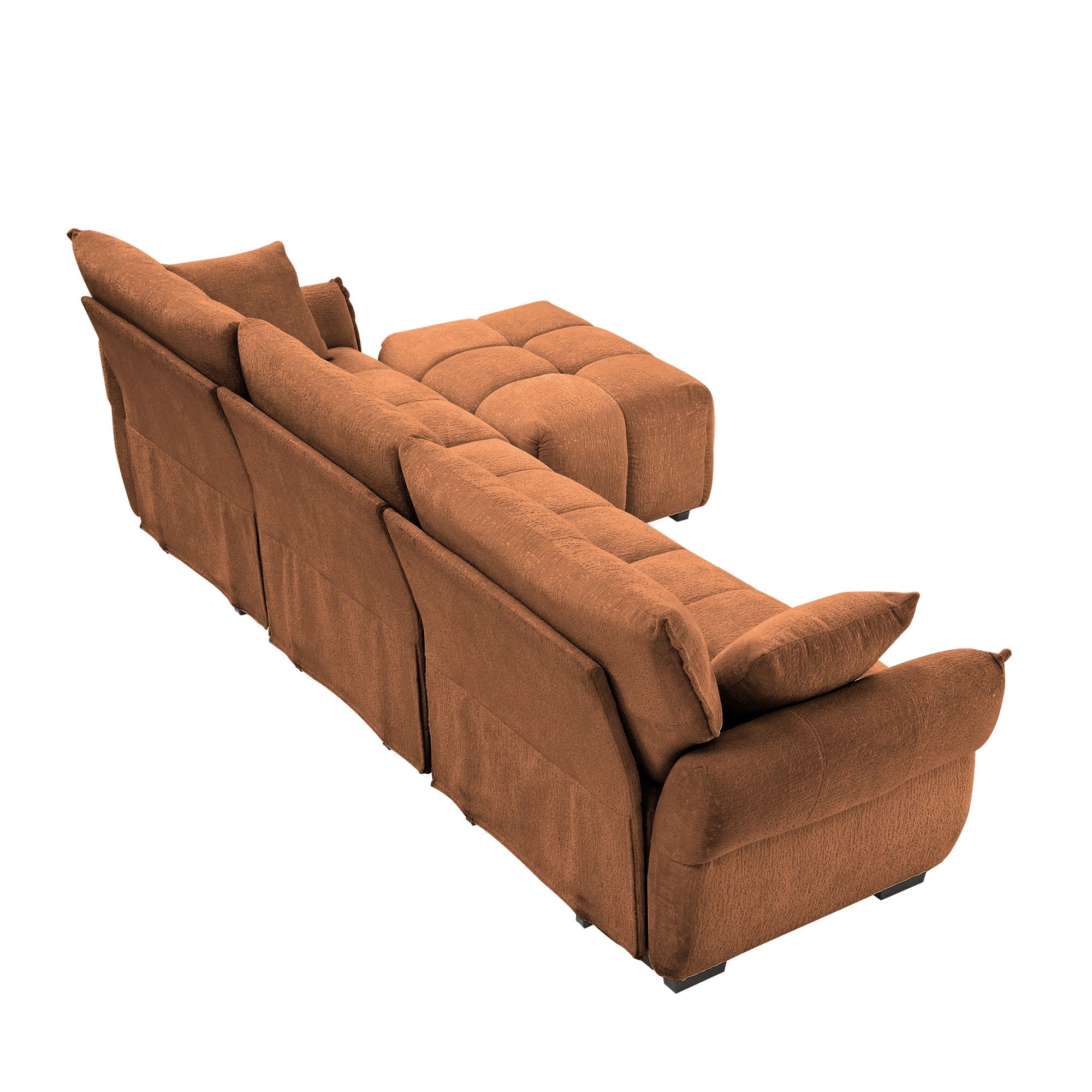 Sofa Set With Ottoman And Pillows, Textured, High Resilience Cushions