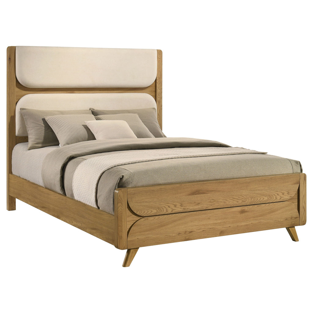 Bennett 63-inch Queen Upholstered Panel Bed Cream and Light Oak