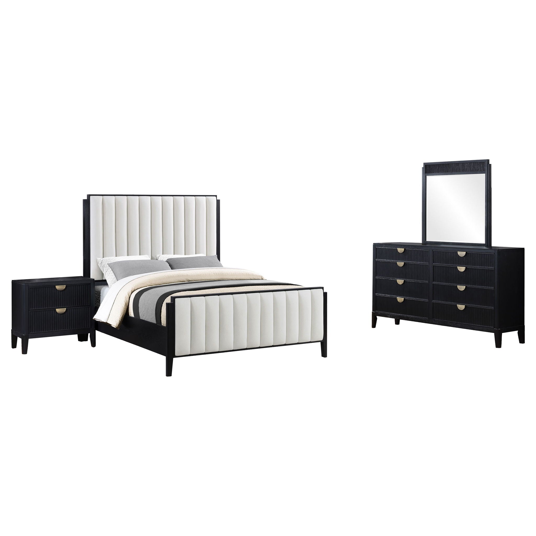 Brookmead 4-piece Upholstered Cal King Bedroom Set Black