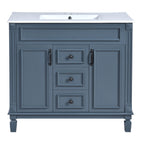 36" Bathroom Vanity With Top Sink, Basin On Cabinet With 2 Soft Closing Doors And 2 Drawers - Blue