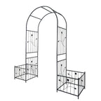 Metal Garden Arch With Two Plant Stands Wide High Climbing Plants Support Rose Arch Outdoor - Black