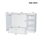 Twin Size Murphy Bed With Bedside Shelves And Wardrobe - White
