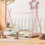 Metal House Platform Bed With Triangle Structure, Low Profile Design