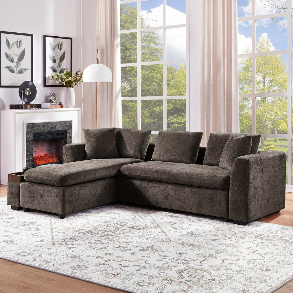 Modern L Shaped Sectional Sofa With Upholstery And Wooden Storage