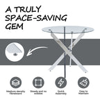 Dining Table With Cross Metal Leg And Tempered Glass, Modern Space Saving Kitchen Table For Living Room