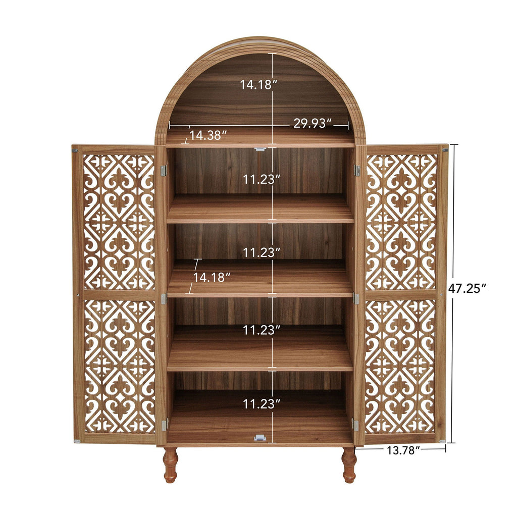 Tall Kitchen Pantry Cabinet With Hollow Carved Doors Adjustable Shelves Versatile Storage Cabinet For Kitchen - Walnut