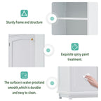 Tall Bathroom Storage Cabinet With Glass Doors, Free-Standing, Two Drawers, And Adjustable Shelves, Board, Painted Perfect For Displaying Your Favorite Items
