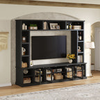 All-In-One Entertainment Center With Bookshelves & Tempered Glass Doors, TV Console Unit For Living Room