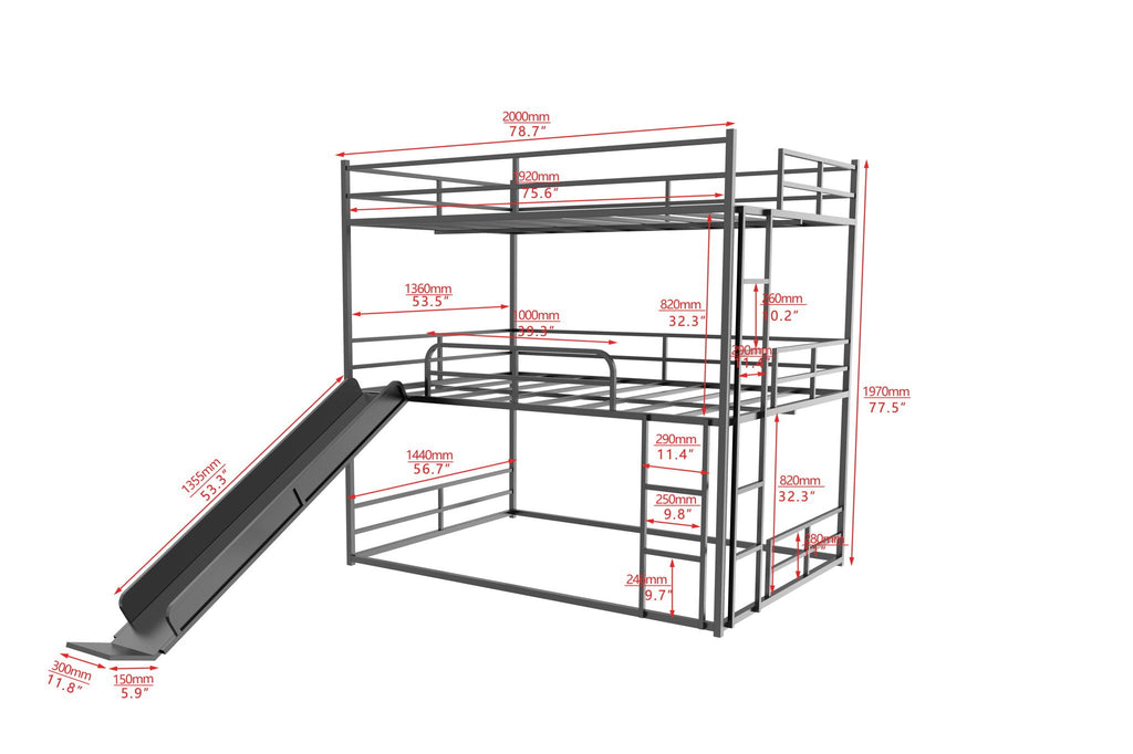 Full Size House Loft Bed With Slide And Ladder - Black