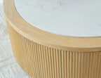 Camdill - Round Cocktail Table - Light Brown / White