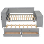 Daybed With Storage Shelves, Drawers, Trundle, Charging Station, LED Light, Desk And Cabinet