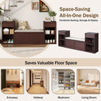 Entryway Storage Bench With Cushion, Drawers & Open Shelves