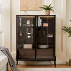 Modern Minimalist Style LED Curio Cabinet With Tempered Glass Door, Metal Legs