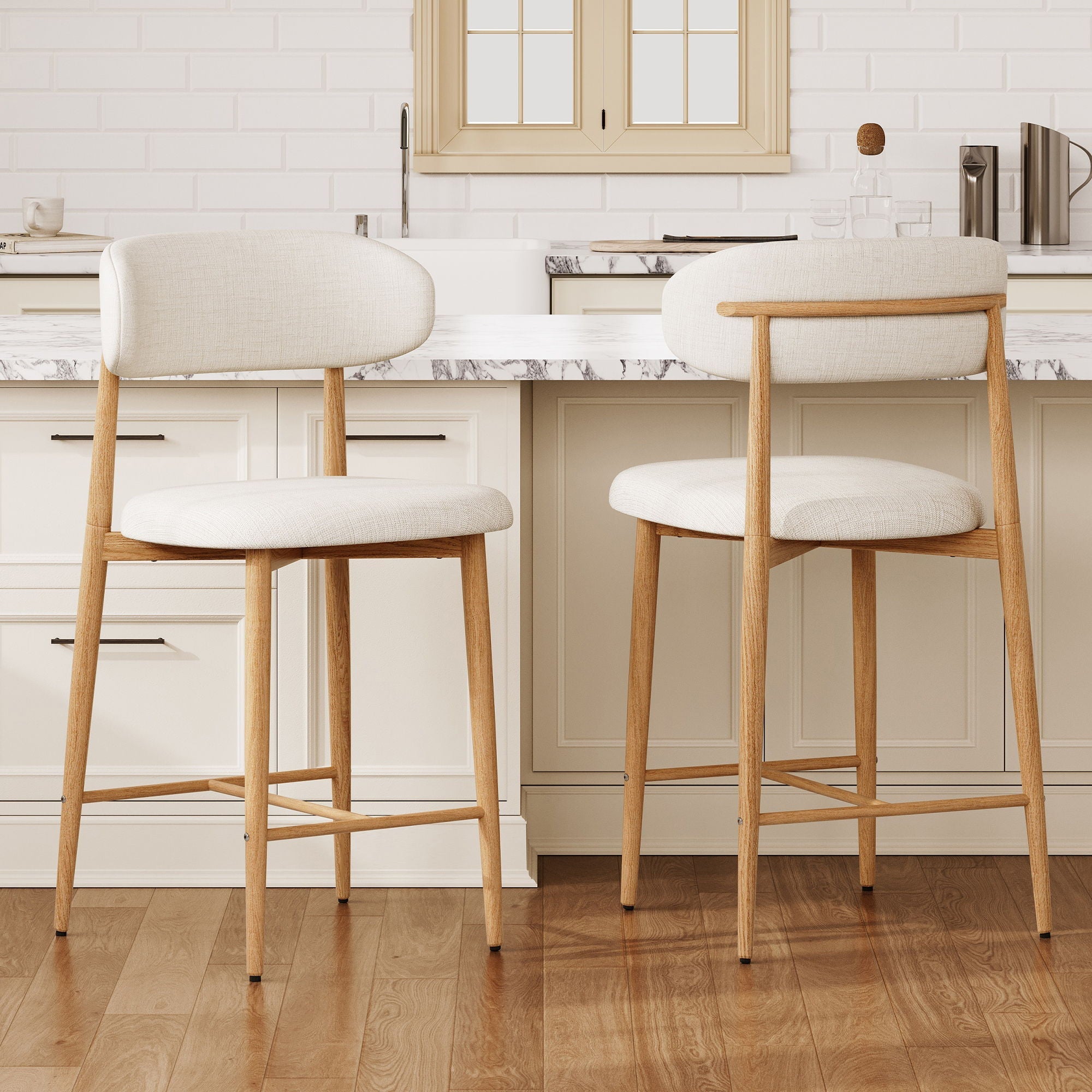 Upholstered Counter Height Bar Stools For Kitchen Island (Set of 2) - Beige
