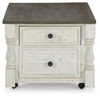 Havalance - Lift Top Cocktail Table with Storage Drawers - White / Gray