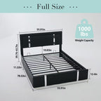 Upholstered Platform Bed Frame With Adjustable LED Headboard, USB C-Charging, Hydraulic Lift