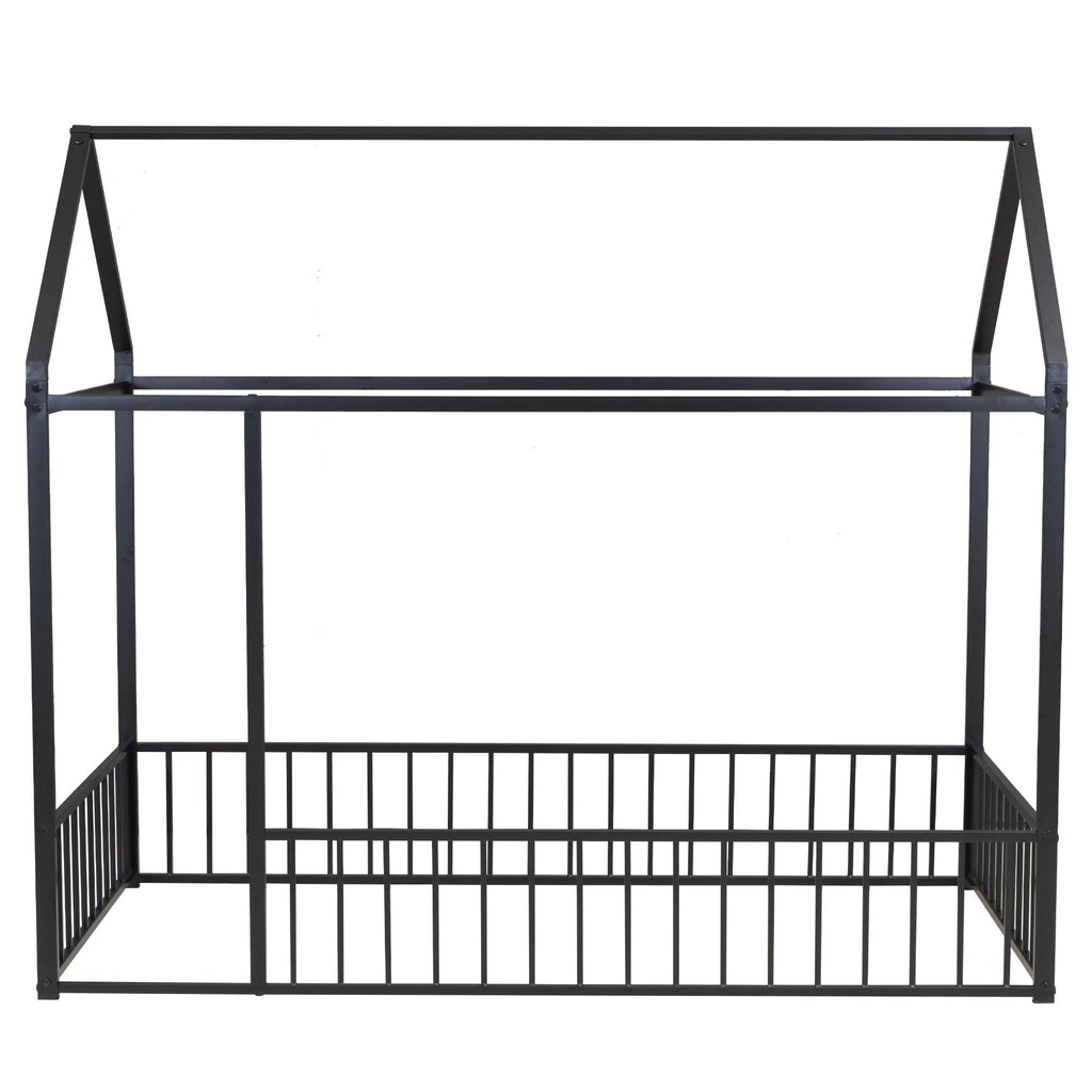 Metal Bed House Bed Frame With Fence