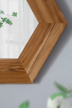 Hexagon Mirror With Natural Wood Frame, Wall Decor For Living Room Bathroom Hallway