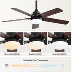 Modern Ceiling Fan With 3 Color Dimmable Light 5 Blades Remote Control Reversible Dc Motor For Bedroom - Black