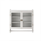 Vintage Double Door Wall Cabinet With Three Tiers Storage And Towel Rack - White Washed