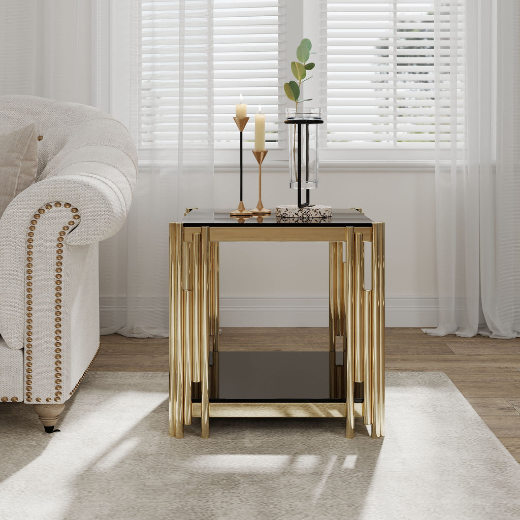 Square End Table With Tempered Glass Top For Living Room