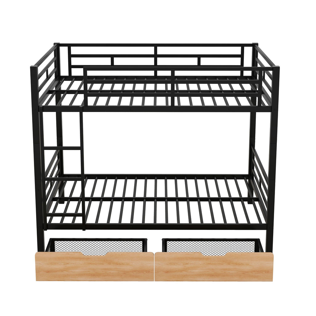 Full Size Convertible Bunk Bed With 2 Drawers Durable - Black