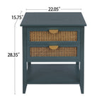 2 Drawer Side Table, Natural Rattan