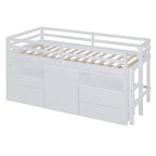 Loft Bed With 4 Drawers, Underneath Cabinet And Shelves