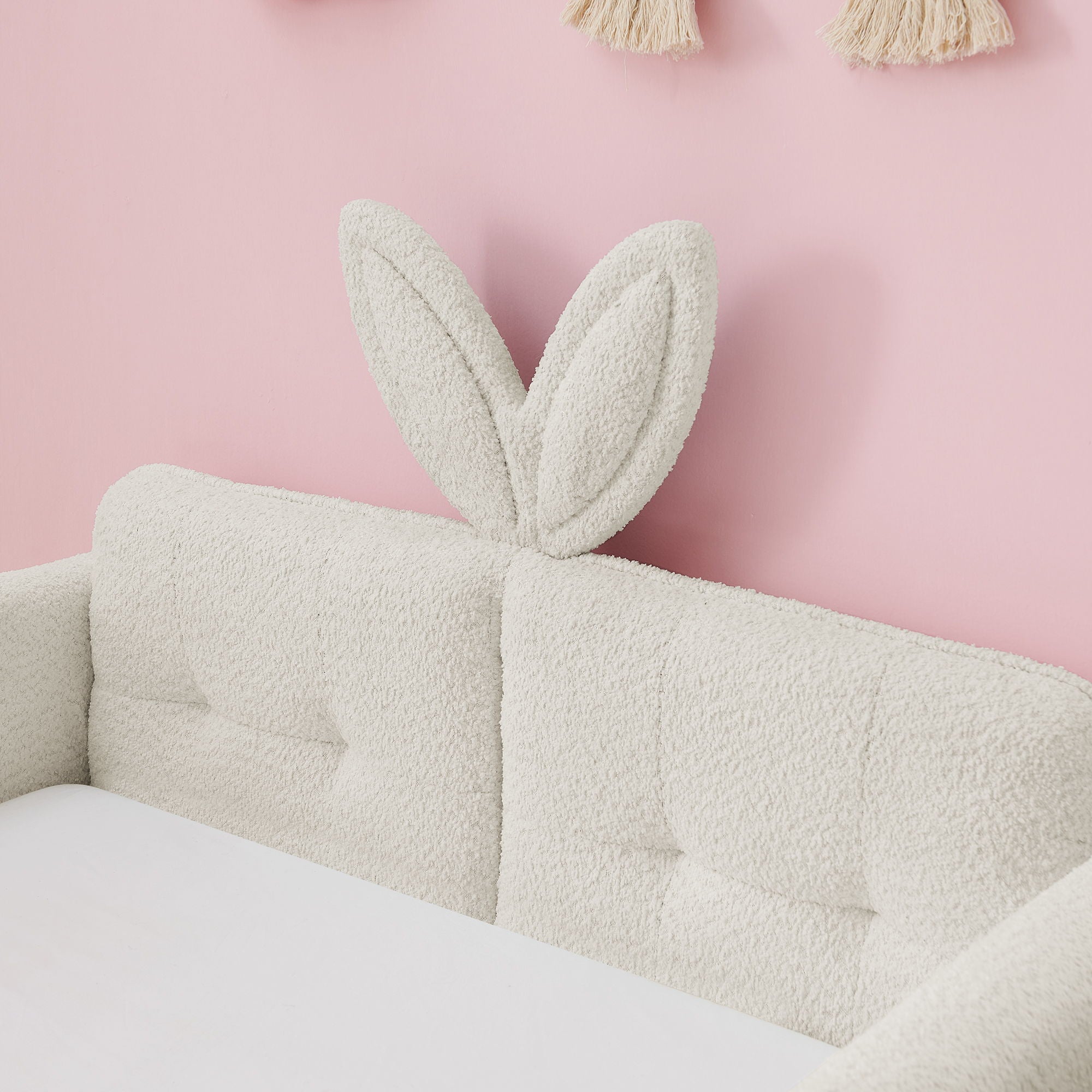Cute Rabbit Ear Upholstered Platform Bed Frame With Safety Rail