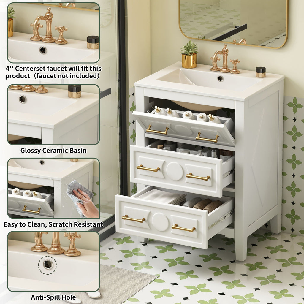 Bathroom Vanity With Sink, Free Standing Single Set, 3 Drawer Storage Cabinet