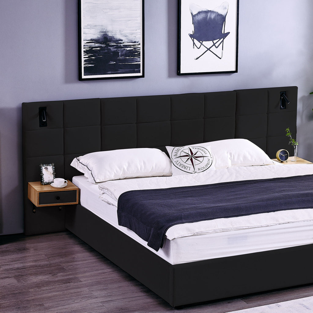 Upholstered Hydraulic Platform Bed With Storage Shelves, Reading Lamps, USB Port